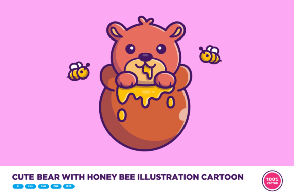 Download Cute Bear with Honey Bee Illustration - Bee illustration Collection