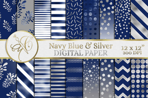 Download Navy Blue and Silver Digital Paper - Navy blue Collection