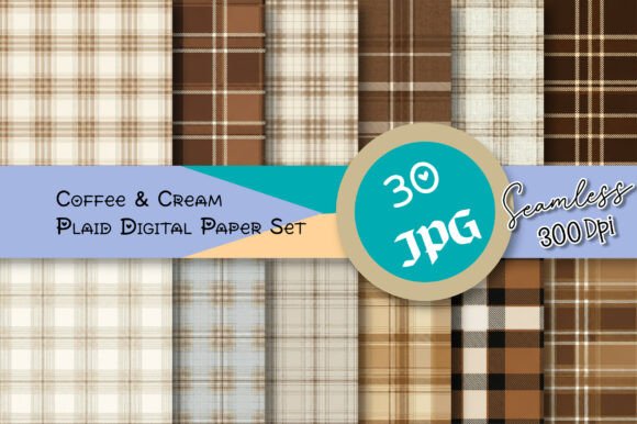 Download Coffee &amp; Cream Plaid Digital Paper Set - Digital paper set Collection
